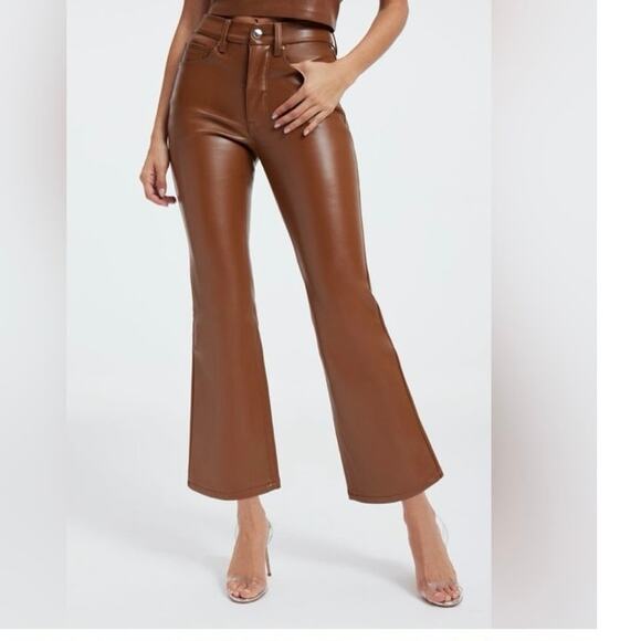 Good American Cognac Better Than Leather Faux Leather Good Icon Pants 28 plus - Picture 3 of 13